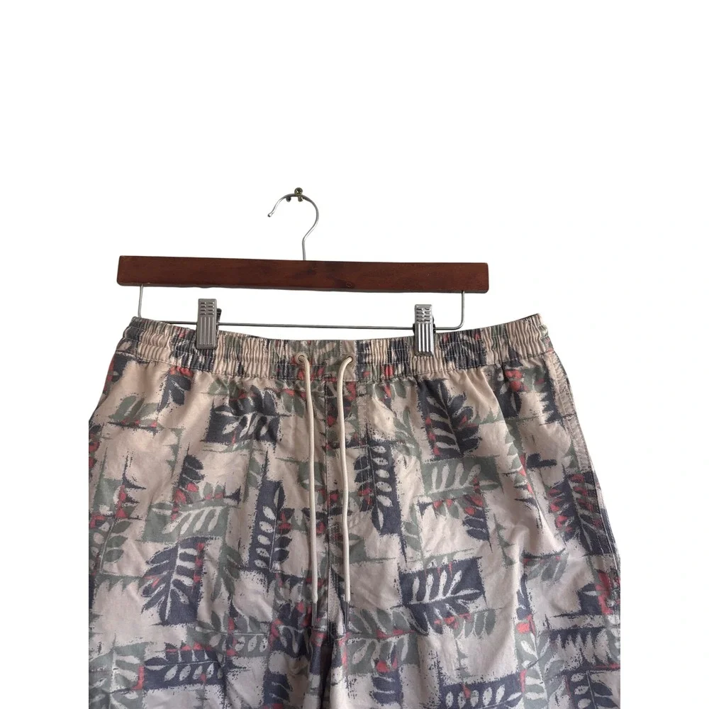 Quiksilver‎ Waterman Mens Tan Abstract Floral Leaf Print Shorts Elastic Waist